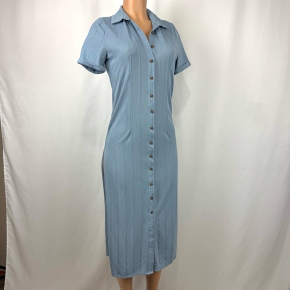 Skylar Rose Dresses & Skirts - SkyLar Rose Dust Blue Maxi Buttoned Tunic Dress /Duster High Cut Side Slits Sz S